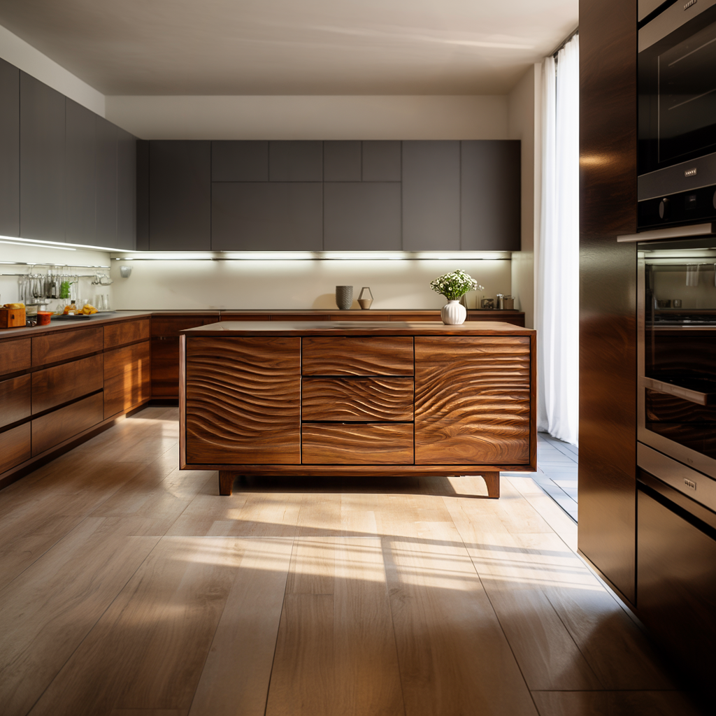 Modern Wood Sideboard With Wave Carving For Minimalist Home