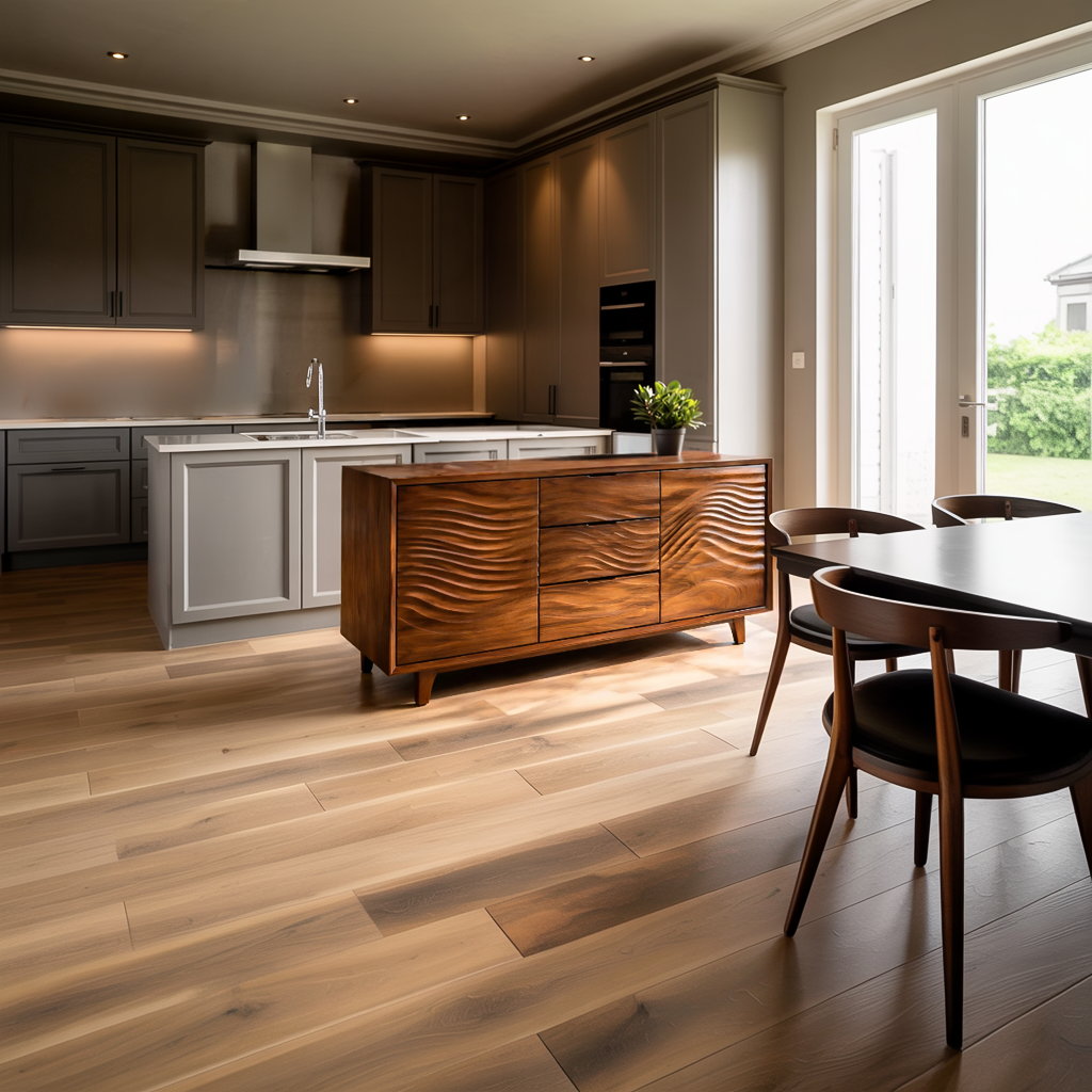 Modern Wood Sideboard With Wave Carving For Minimalist Home