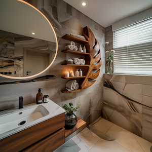 Artistic Wood Leaf Bathroom Shelf For Bathroom