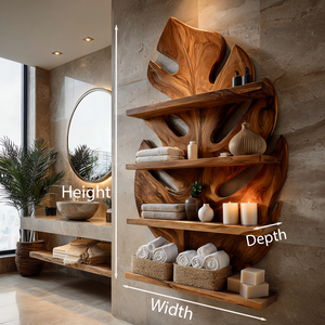 Contemporary Wooden Tropical Leaf Wall Shelf For Spa Decor