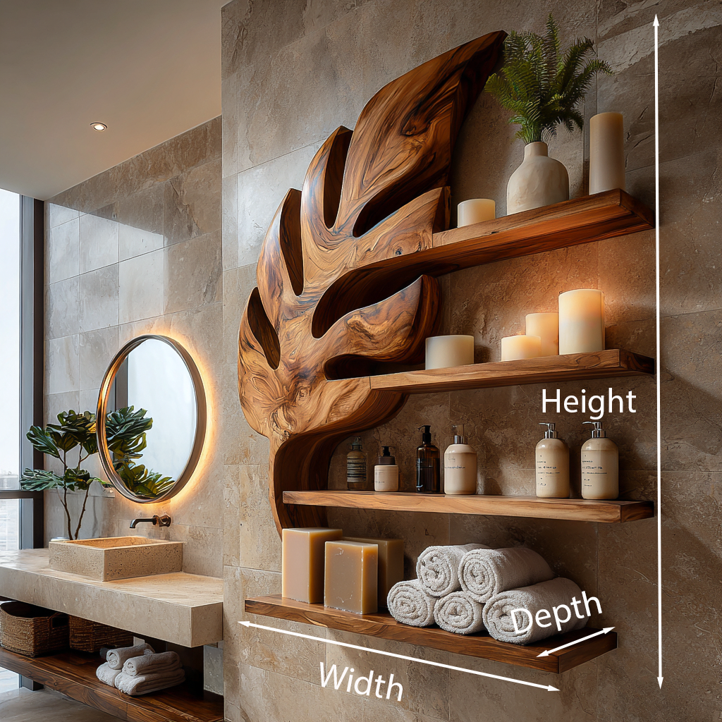 Modern Wooden Leaf Bathroom Shelf For Bathroom Interior