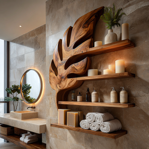 Modern Wooden Leaf Bathroom Shelf For Bathroom Interior