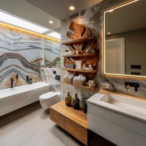Contemporary Wooden Tropical Leaf Wall Shelf For Spa Decor