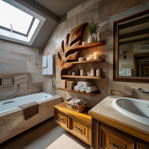 Modern Wooden Leaf Bathroom Shelf For Bathroom Interior