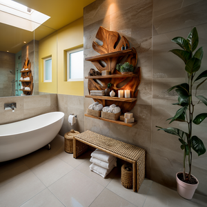Contemporary Wooden Tropical Leaf Wall Shelf For Spa Decor