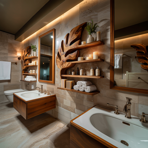 Modern Wooden Leaf Bathroom Shelf For Bathroom Interior