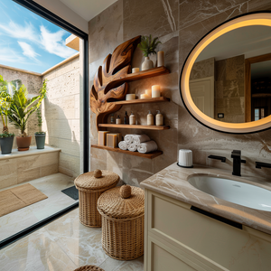 Modern Wooden Leaf Bathroom Shelf For Bathroom Interior