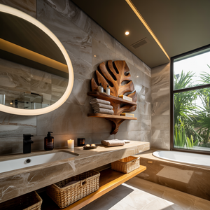 Organic Wooden Leaf Wall Shelf For Bathroom Spa Decor