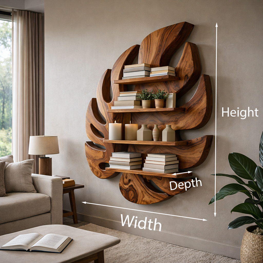 Modern Wooden Leaf Floating Bookshelf For Living Room
