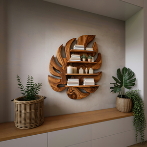 Modern Wooden Leaf Floating Bookshelf For Living Room