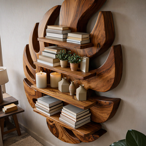 Modern Wooden Leaf Floating Bookshelf For Living Room