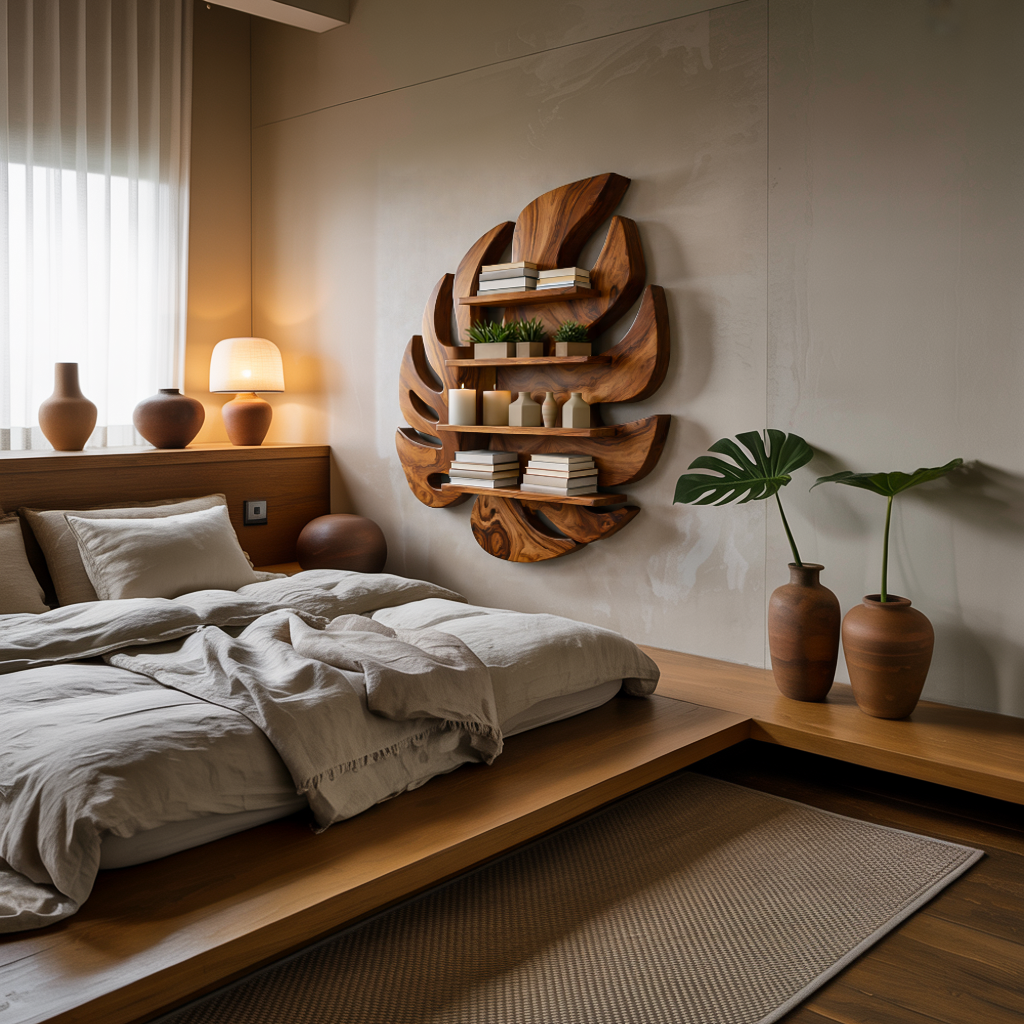 Modern Wooden Leaf Floating Bookshelf For Living Room