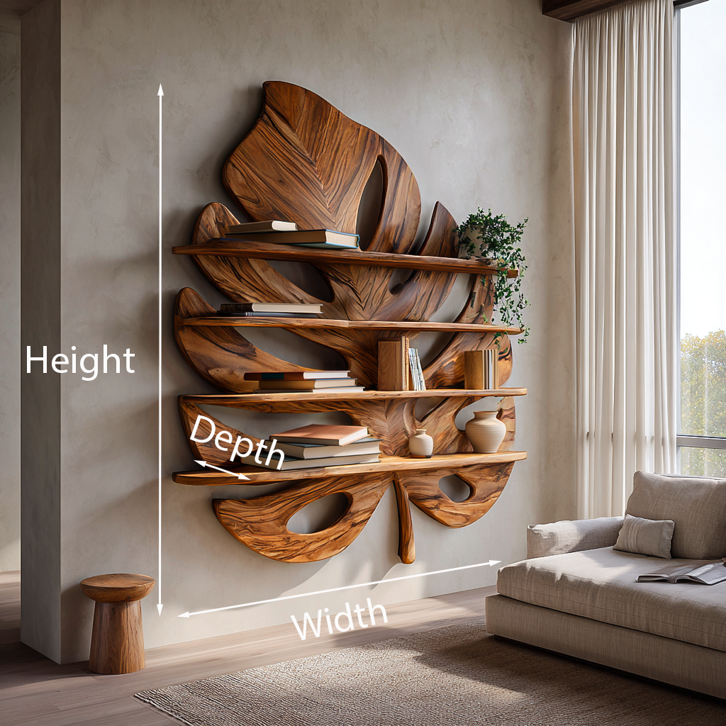 Artistic Wooden Tropical Leaf Wall Mounted Bookshelf For Home Decor
