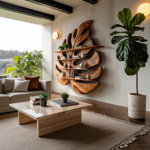 Contemporary Wooden Leaf Shape Shelf For Modern Home