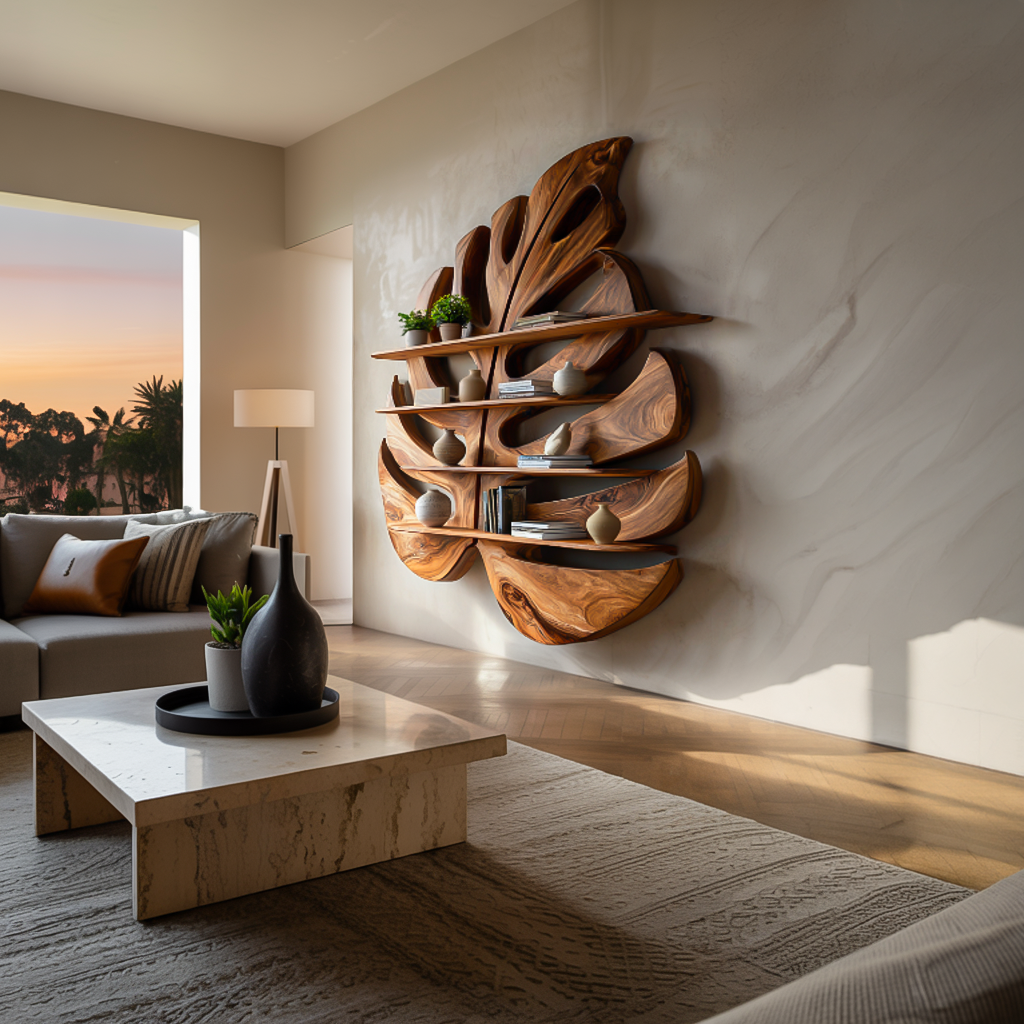 Contemporary Wooden Leaf Shape Shelf For Modern Home