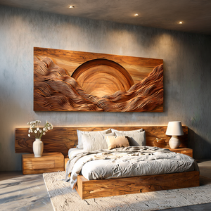 Modern Wood Mountain Sunrise Wall Art For Living Room
