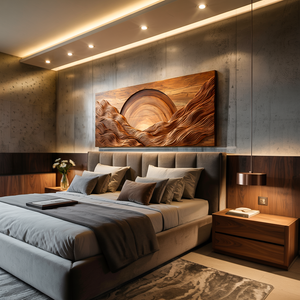 Modern Wood Mountain Sunrise Wall Art For Living Room