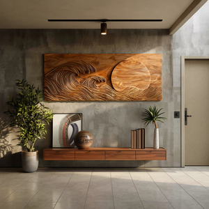 Modern Wood Wave And Sun Wall Art For Living Space