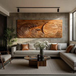 Modern Wood Wave And Sun Wall Art For Living Space