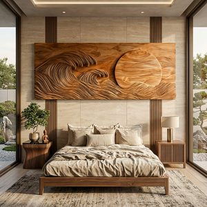 Modern Wood Wave And Sun Wall Art For Living Space