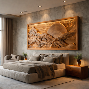 Modern Wood Mountain Sunset Wall Art For Living Room