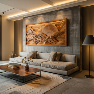 Modern Wood Mountain Sunset Wall Art For Living Room