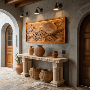 Modern Wood Mountain Sunset Wall Art For Living Room
