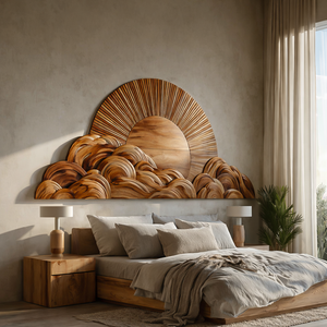 Modern Wooden Cloud And Sun Wall Art For Bedroom