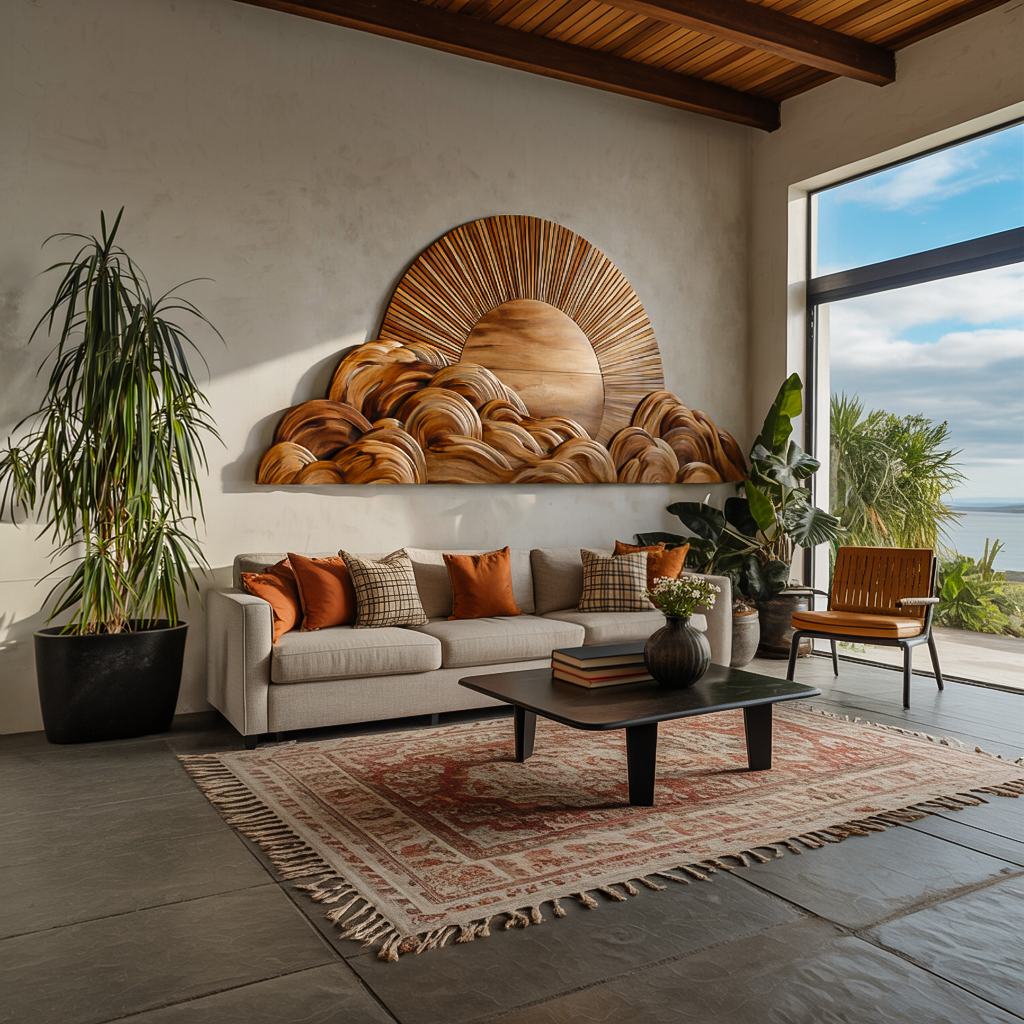Modern Wooden Cloud And Sun Wall Art For Bedroom