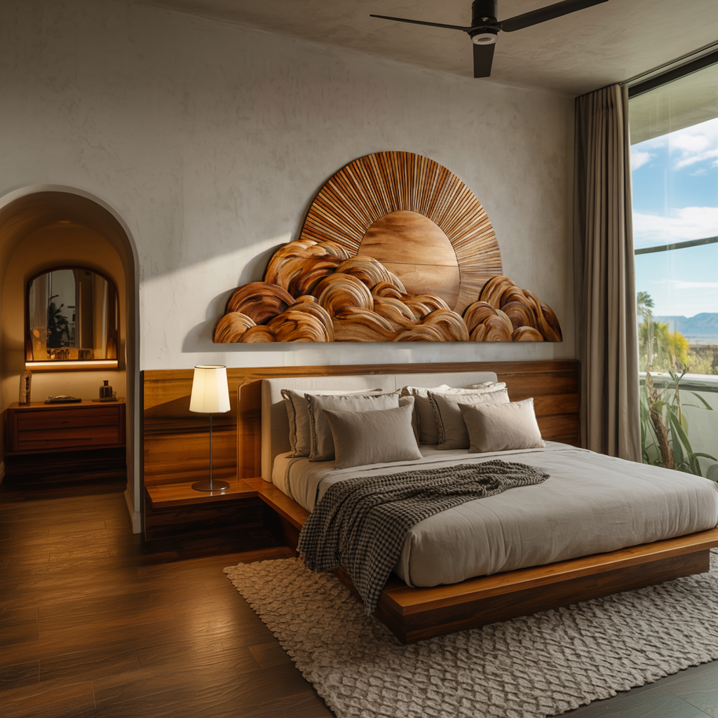 Modern Wooden Cloud And Sun Wall Art For Bedroom