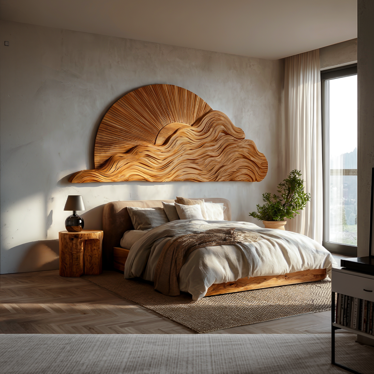 Organic Wooden Cloud Wall Art For Modern Bedroom