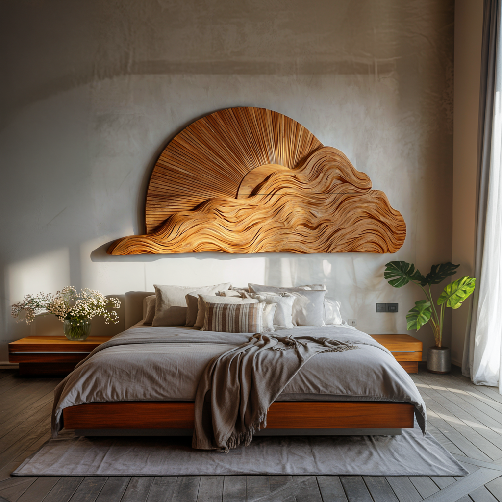 Organic Wooden Cloud Wall Art For Modern Bedroom