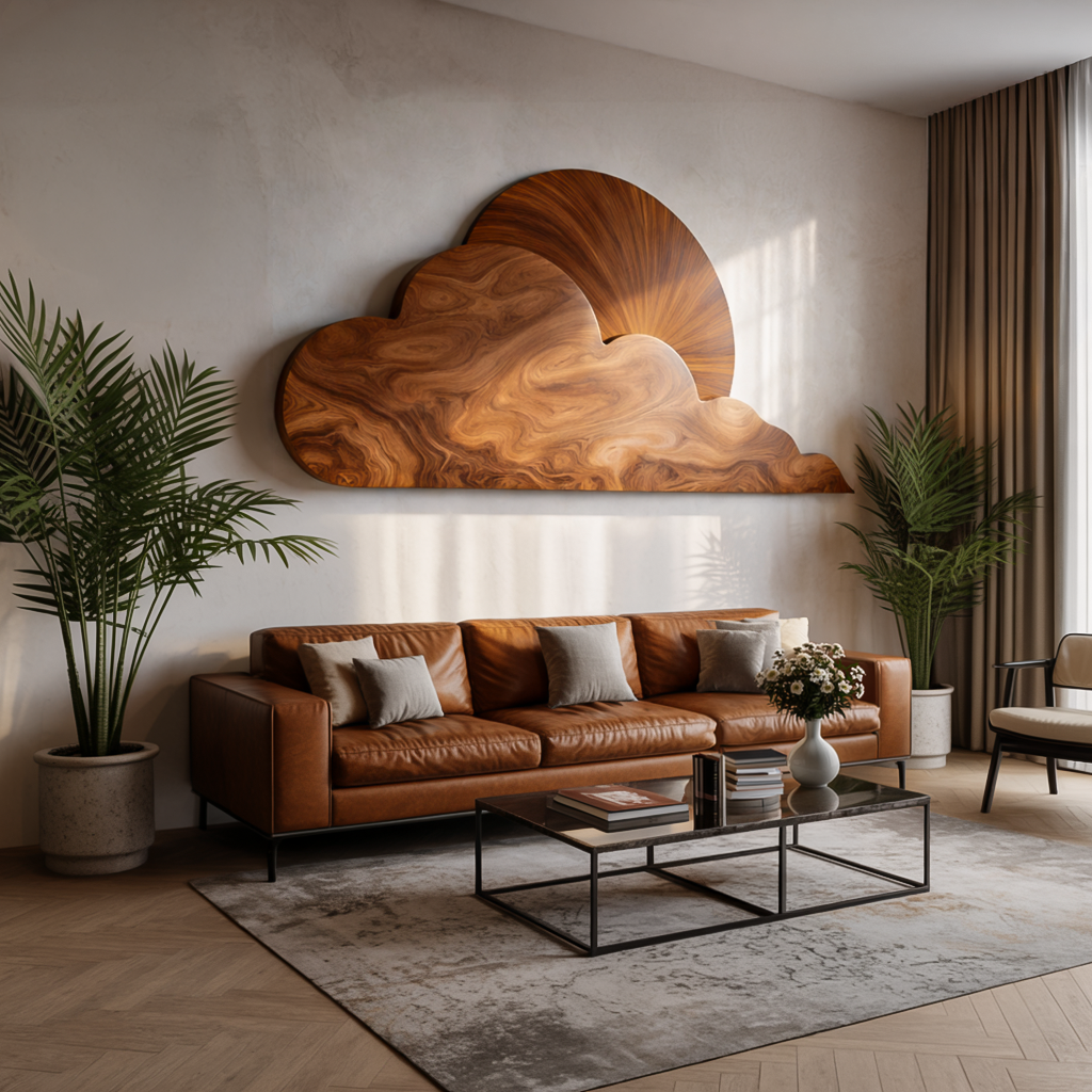 Minimalist Wooden Cloud And Sun Wall Art For Elegant Interior