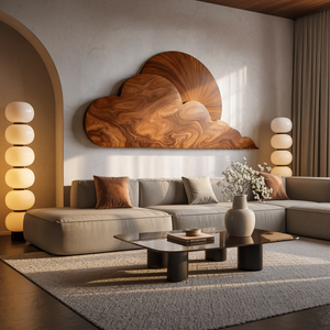 Minimalist Wooden Cloud And Sun Wall Art For Elegant Interior