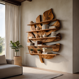 Contemporary Wooden Leaf Bookshelf For Living Room Design