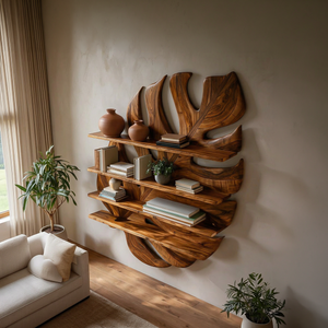 Large Wooden Tropical Leaf Bookshelf For Living Room