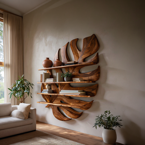 Large Wooden Tropical Leaf Bookshelf For Living Room