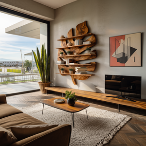 Contemporary Wooden Leaf Bookshelf For Living Room Design