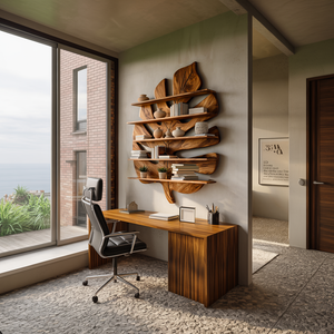 Contemporary Wooden Leaf Bookshelf For Living Room Design