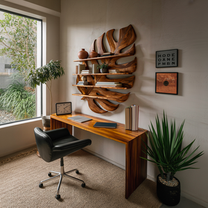 Large Wooden Tropical Leaf Bookshelf For Living Room