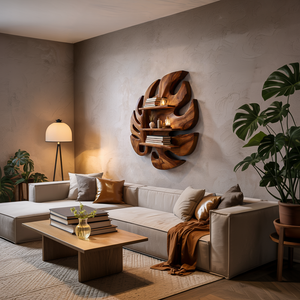 Wooden Leaf Inspired Wall Mounted Bookshelf For Living Decor