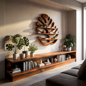 Wood Monstera Leaf Bookshelf For Modern Minimalist Home