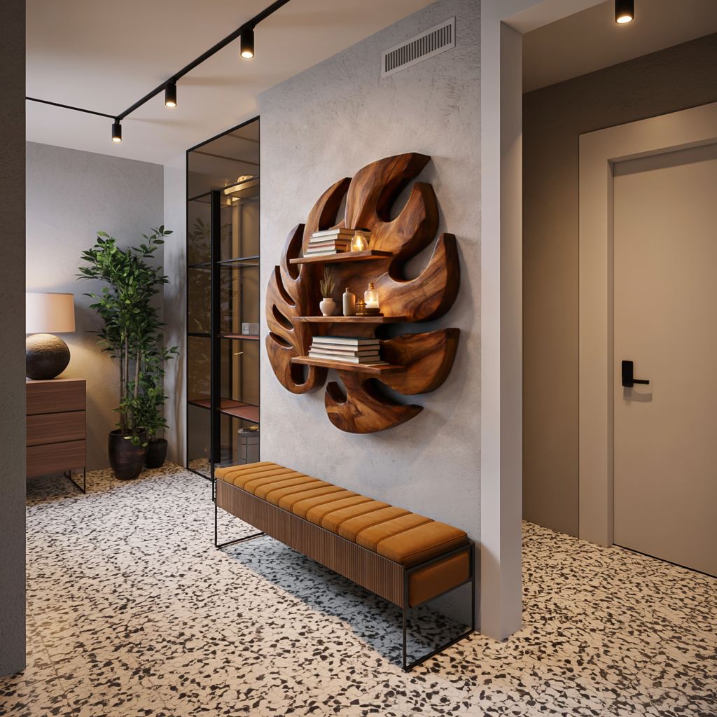 Wooden Leaf Inspired Wall Mounted Bookshelf For Living Decor