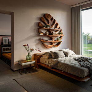 Wood Monstera Leaf Bookshelf For Modern Minimalist Home