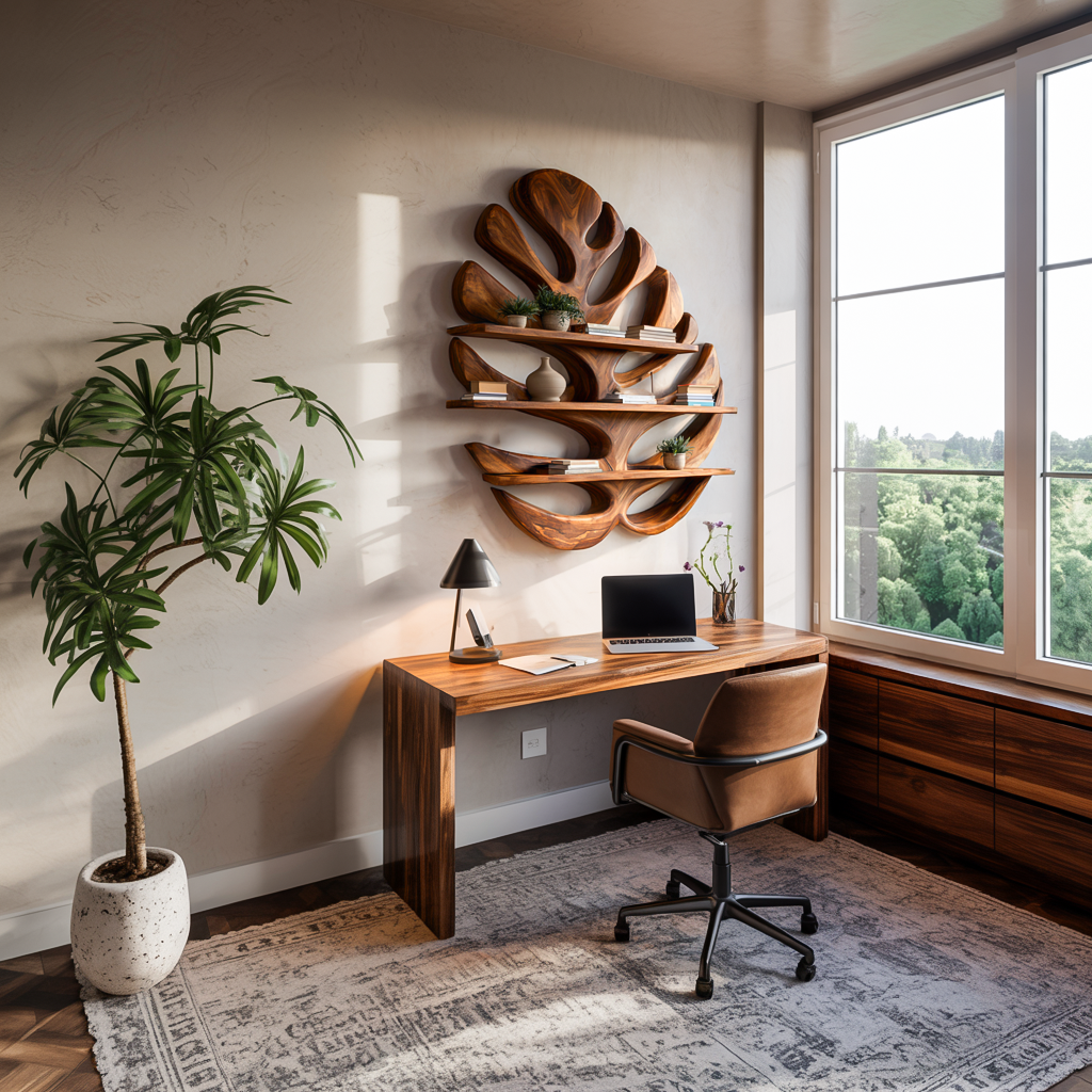 Wood Monstera Leaf Bookshelf For Modern Minimalist Home