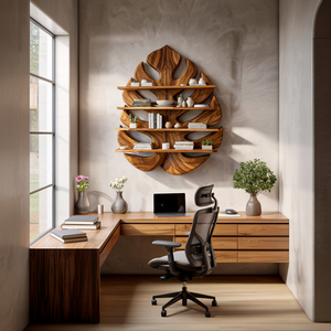 Wooden Leaf Bookshelf For Living Room Plant And Book Display