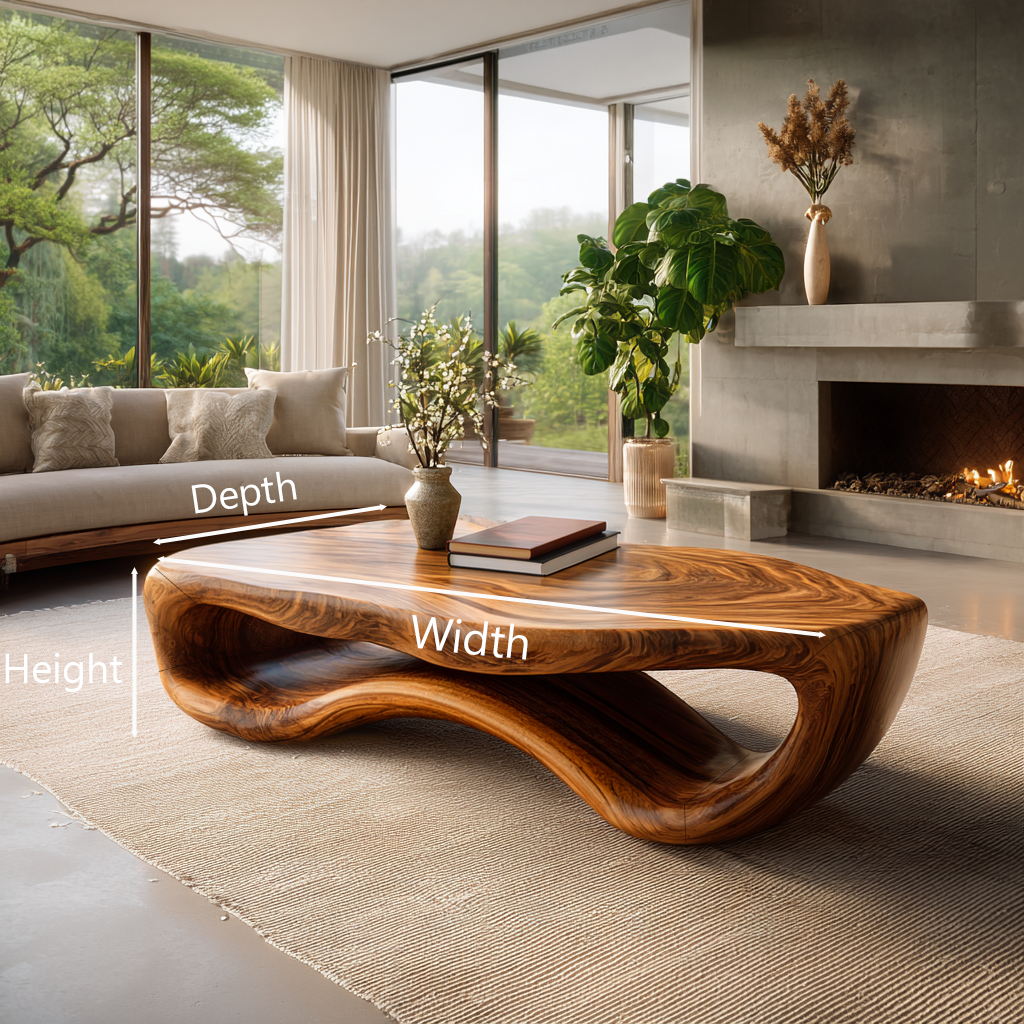 Artistic Wooden Coffee Table Curved For Modern Interior
