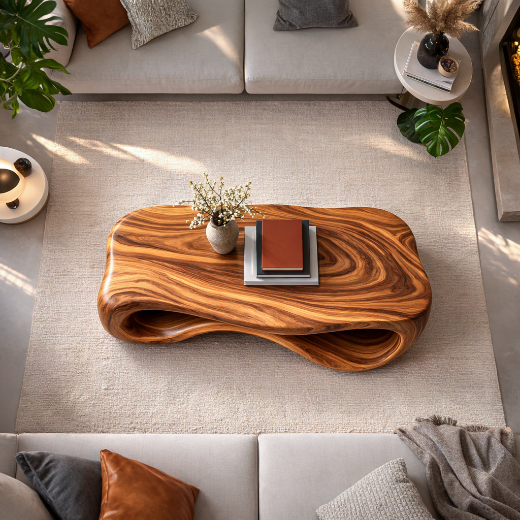 Artistic Wooden Coffee Table Curved For Modern Interior