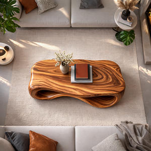 Artistic Wooden Coffee Table Curved For Modern Interior