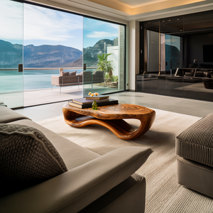 Artistic Wooden Coffee Table Curved For Modern Interior